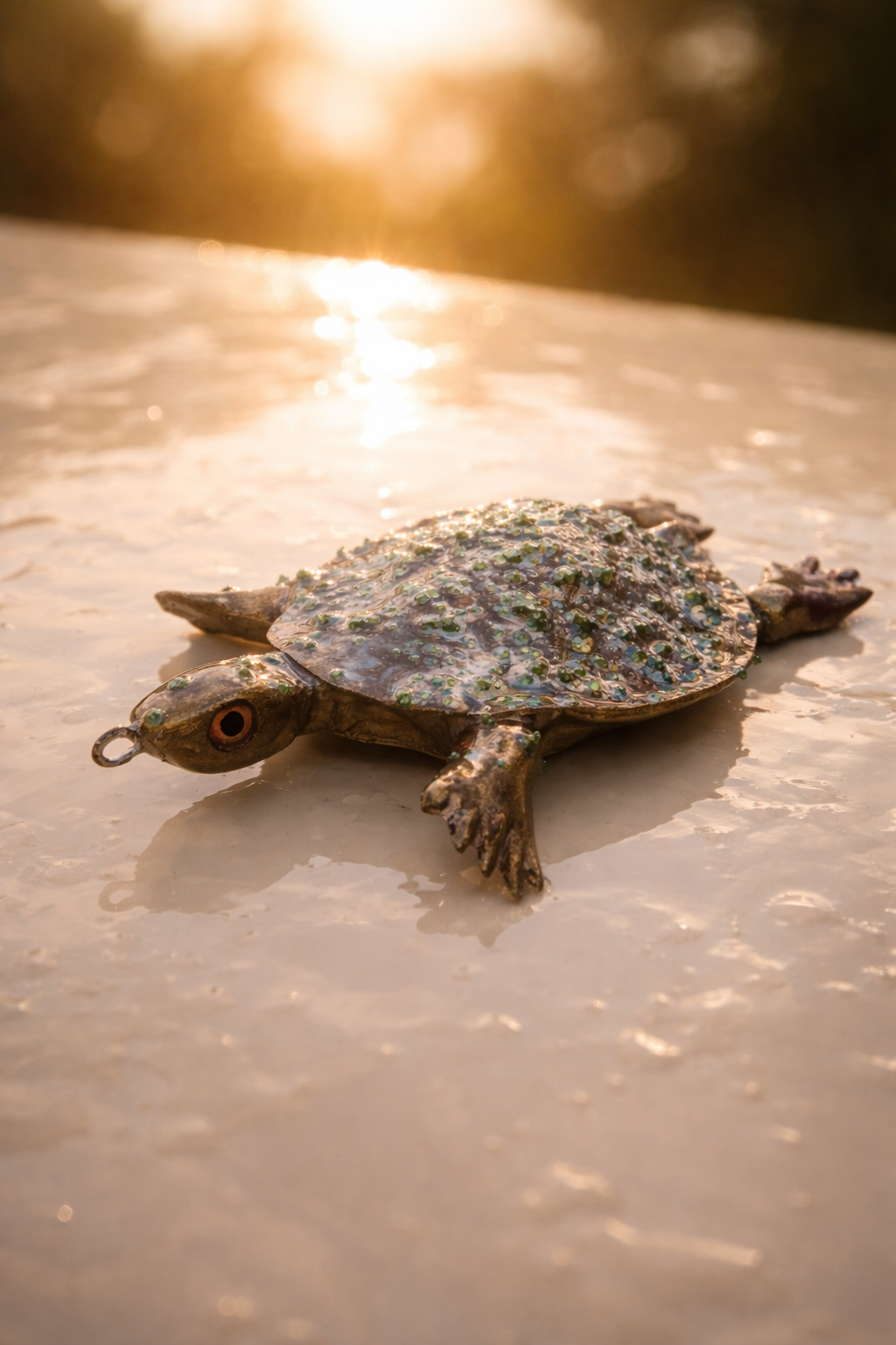 Limited edition handcrafted turtle lure displayed as a collectible piece